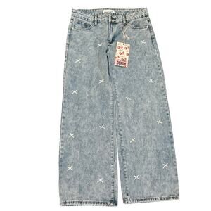 Love soho super wide baggy jean Womens 7 9 bow embellishments new low rise cute